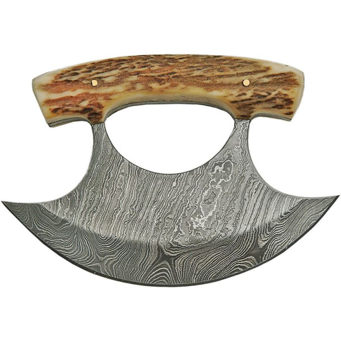 Damascus Ulu Knife - Stag Bone