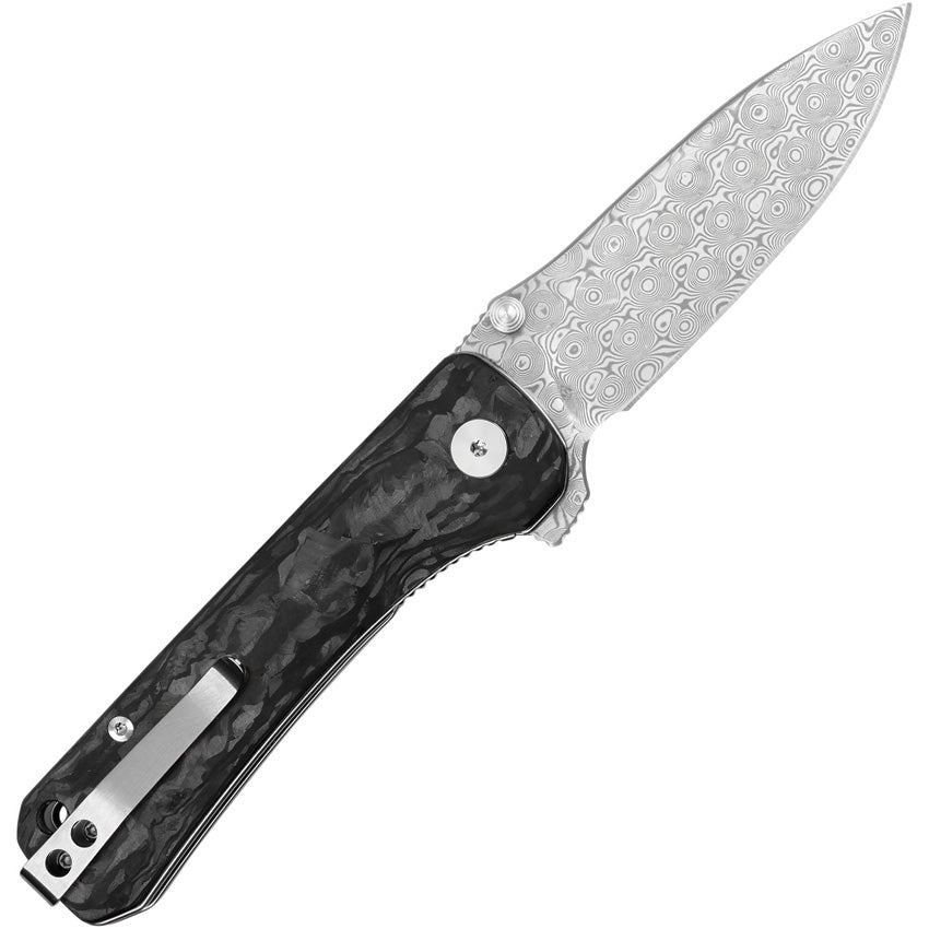 QSP Knife Hawk Linerlock Shredded Damascus Steel Carbon Fiber